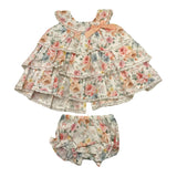 Valentina Bebes Set Einfarbiges Kleid mit Muster-Weiße Culotte für Neugeborene