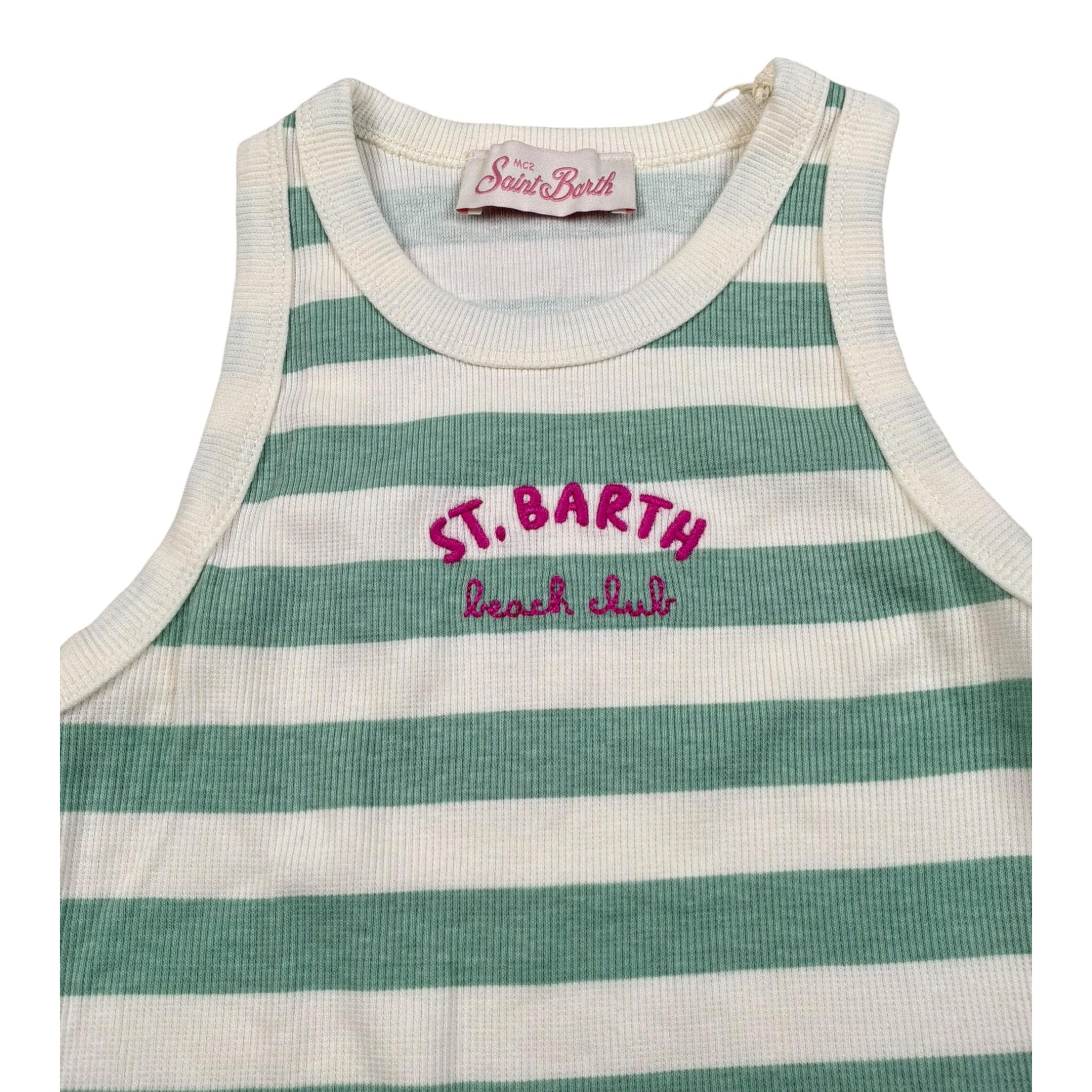 Saint Barth Canotta Giromanica Fantasia A Righe per Bambina BLUEJRR PANNA SAINT BARTH 