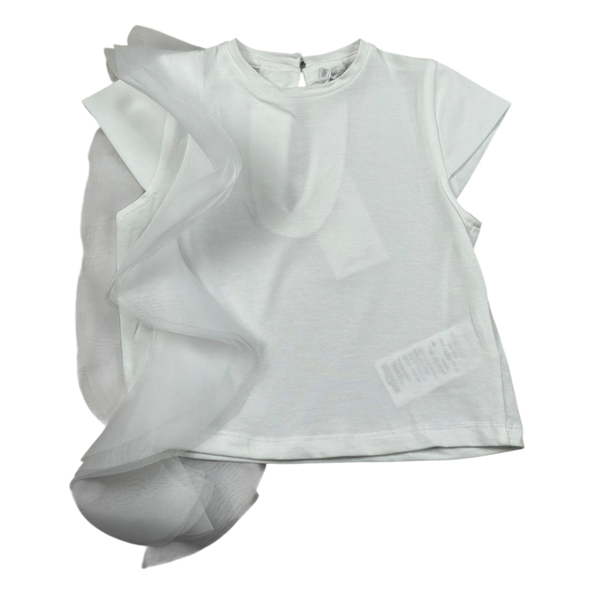 M+E' T-Shirt Girocollo Tinta Unita con Tulle per Bambina UE1768X BIANCO M+E' 