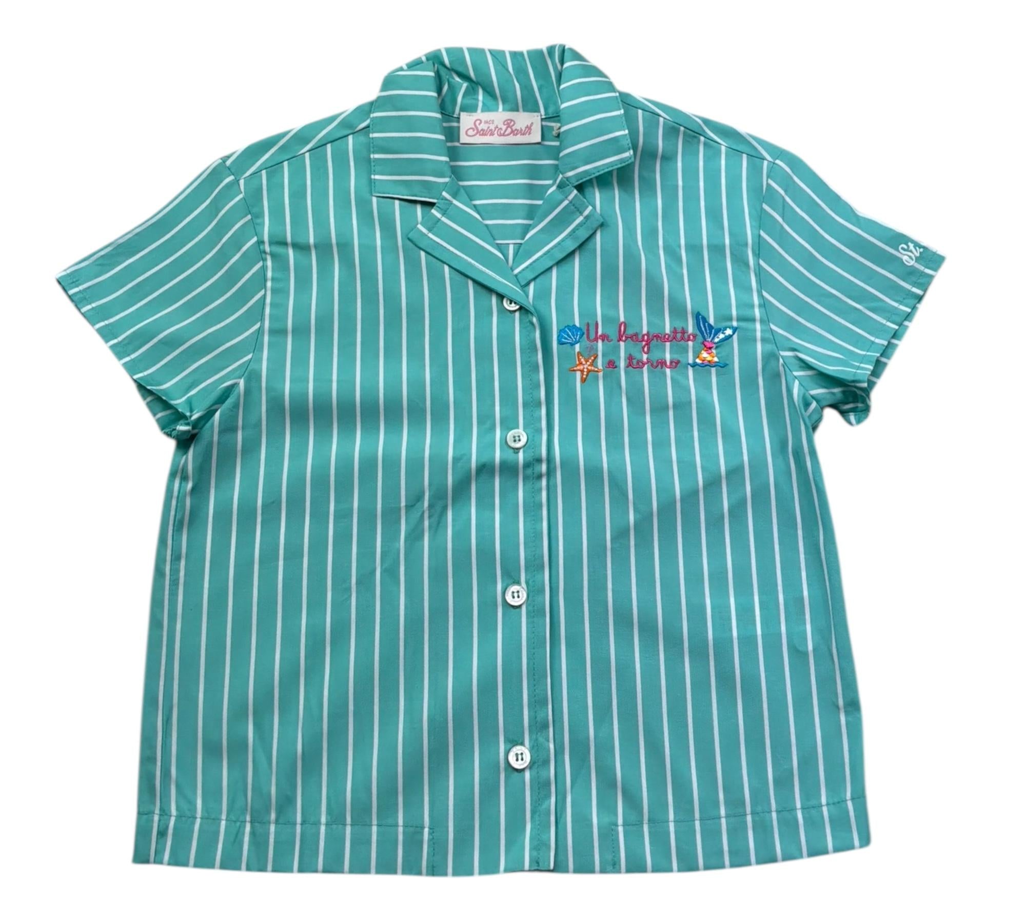 Saint Barth Camicia Mezza Manica Tinta Unita per Bambina EVERLEEE VERDE ACQUA SAINT BARTH 