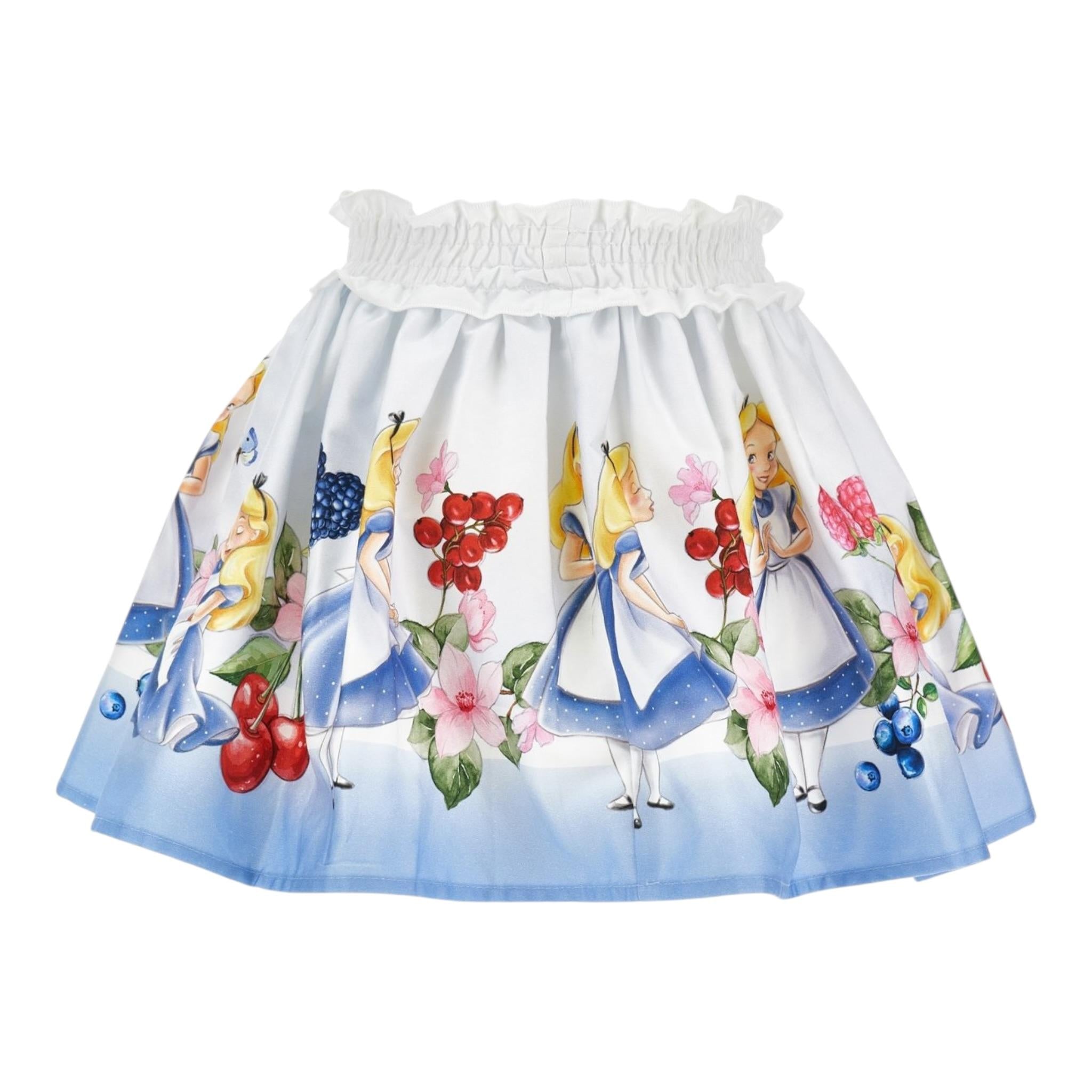 Monnalisa Gonna Tinta Unita con Stampa Alice Nel Paese Delle Meraviglie per Neonata 11E707NX BIANCO MONNALISA 