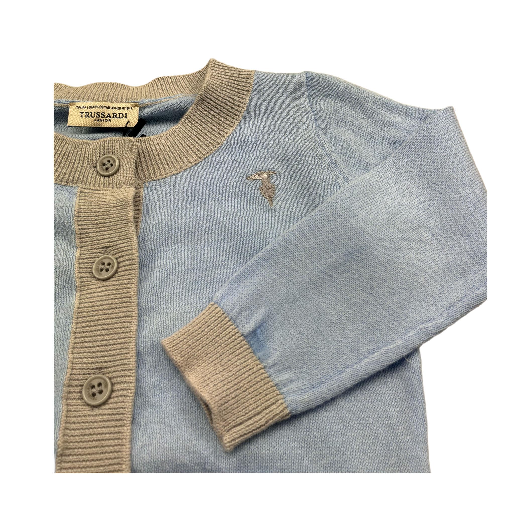 Trussardi Cardigan Tinta Unita con Logo E Profili In Contrasto per Neonato TIP26109CD AZZURRO TRUSSARDI 