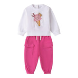 Minibanda Completo 2 Pezzi Felpa-Pantalone Bicolore per Neonata 0B241 BIANCO/FUXIA MINIBANDA 