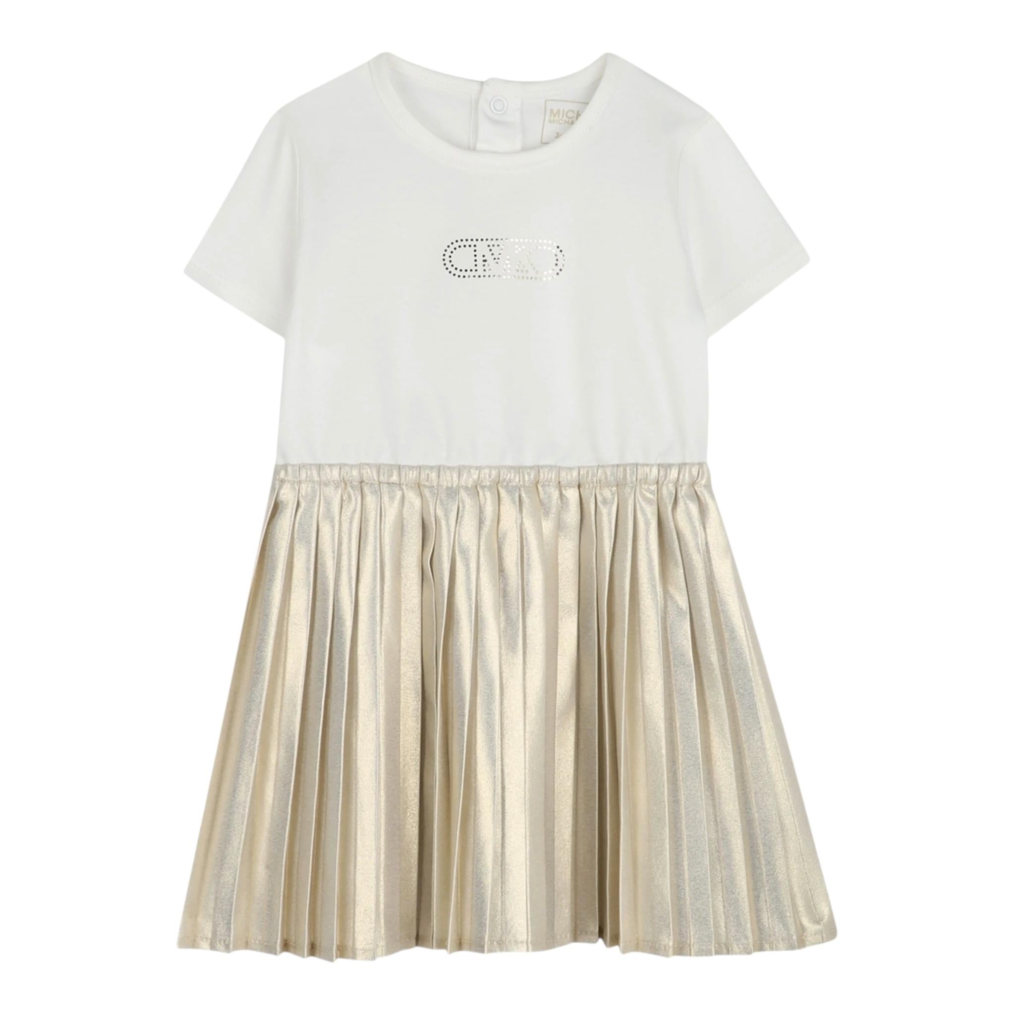 Michael Kors Abito Mezza Manica con Gonna In Contrasto per Neonata R30308 BIANCO MICHAEL KORS 