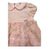 Baby A. Einfarbiges Kleid mit halblangen Ärmeln und rosa Blumenapplikationen für Neugeborene