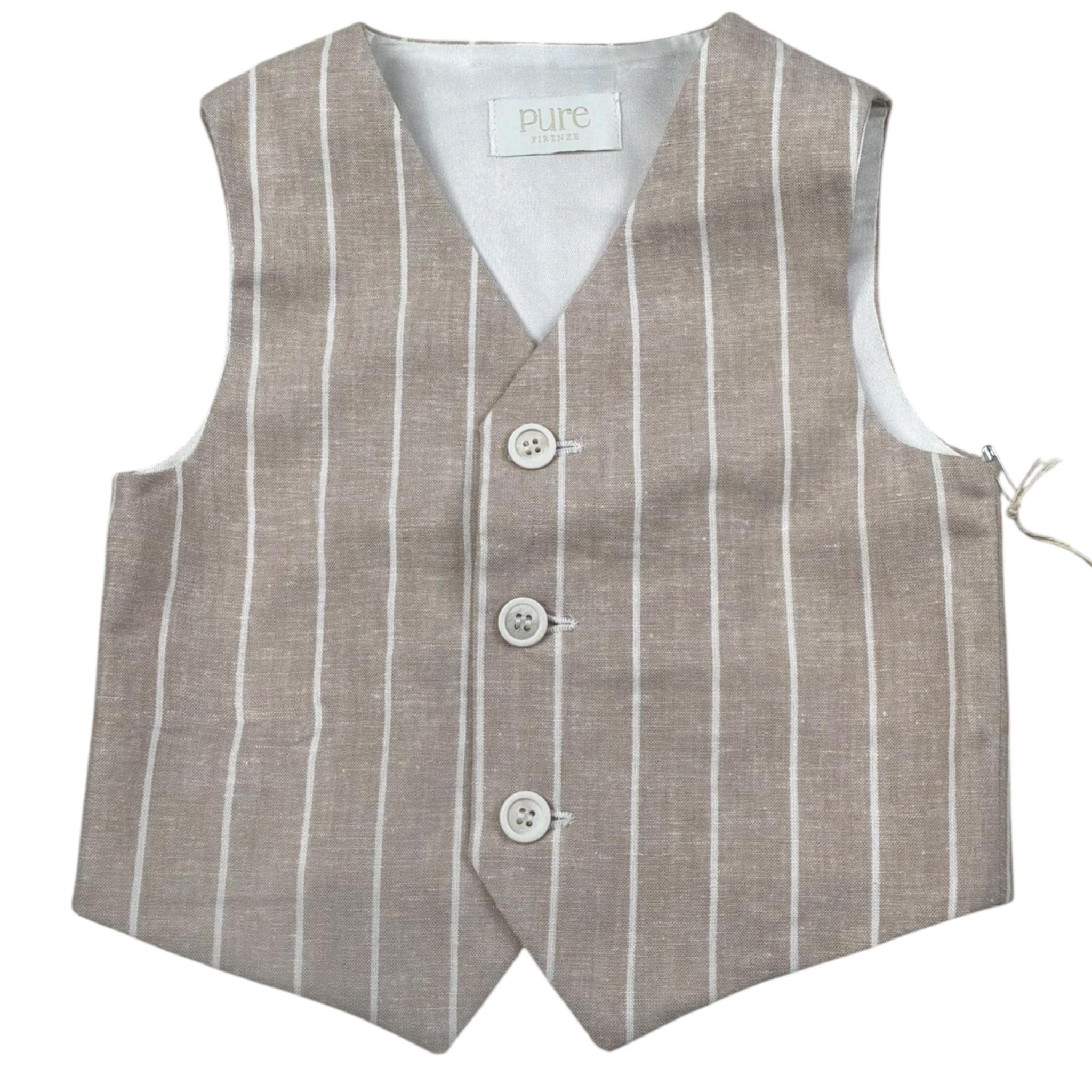 Pure Firenze Gilet tinta unita con Fantasia A Righe Beige per Neonato PC03353 BEIGE PURE FIRENZE 