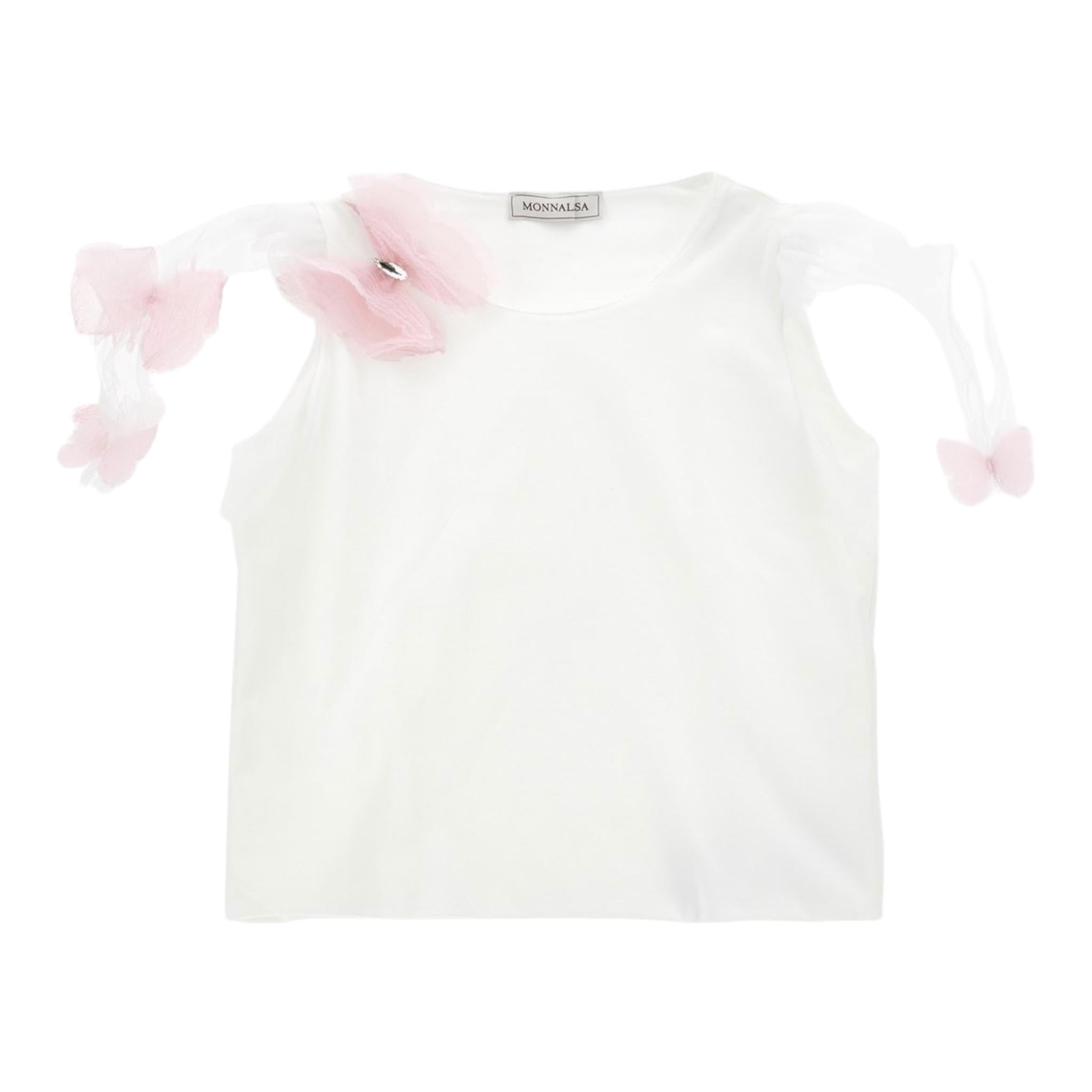 Monnalisa T-Shirt Tinta Unita con Applicazioni per Bambina 71E605 BIANCO MONNALISA 