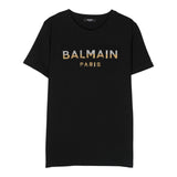 Balmain T-Shirt Rundhalsausschnitt einfarbig mit schwarzen Logo-Prints für Jungen