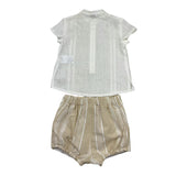 Yoedu Zweifarbiges Shirt-Bermuda-Set Weiß/Beige für Neugeborene