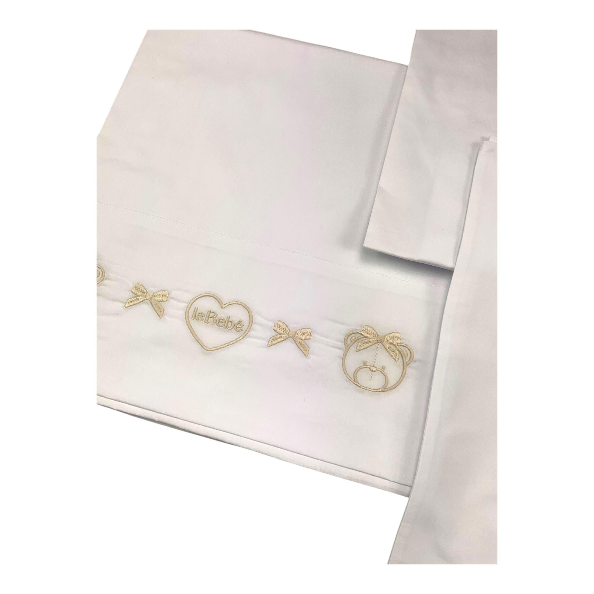 LE BEBE' set 3 pezzi lenzuola tinta unita cn ricami Bianco per Neonata LBG5941 BIANCO LE BEBE' 