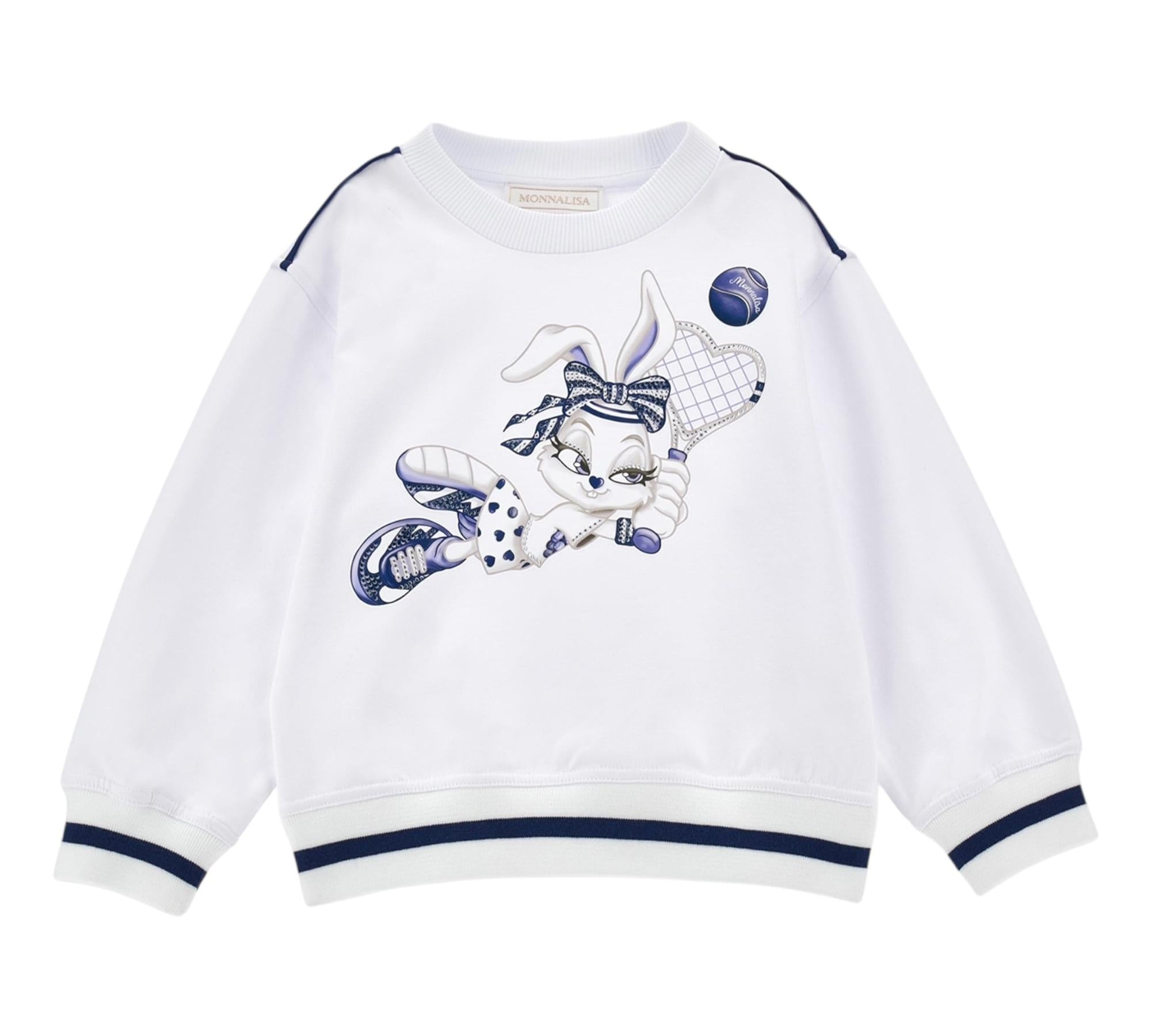 Monnalisa Felpa Chiusa Girocollo Tinta Unita con Stampa per Bambina 19E614 BIANCO MONNALISA 