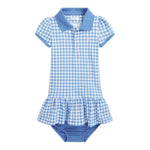 Ralph Lauren Set Abito-Coulotte Mezza Manica Tinta Unita con Fantasia Quadri per Neonata 310934880001 AZZURRO RALPH LAUREN 