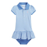 Ralph Lauren Set Abito-Coulotte Mezza Manica Tinta Unita con Fantasia Quadri per Neonata 310934880001 AZZURRO RALPH LAUREN 