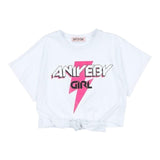 Aniye By Girl Einfarbiges Crop-Top mit Rundhalsausschnitt und Print, weißes T-Shirt für Mädchen