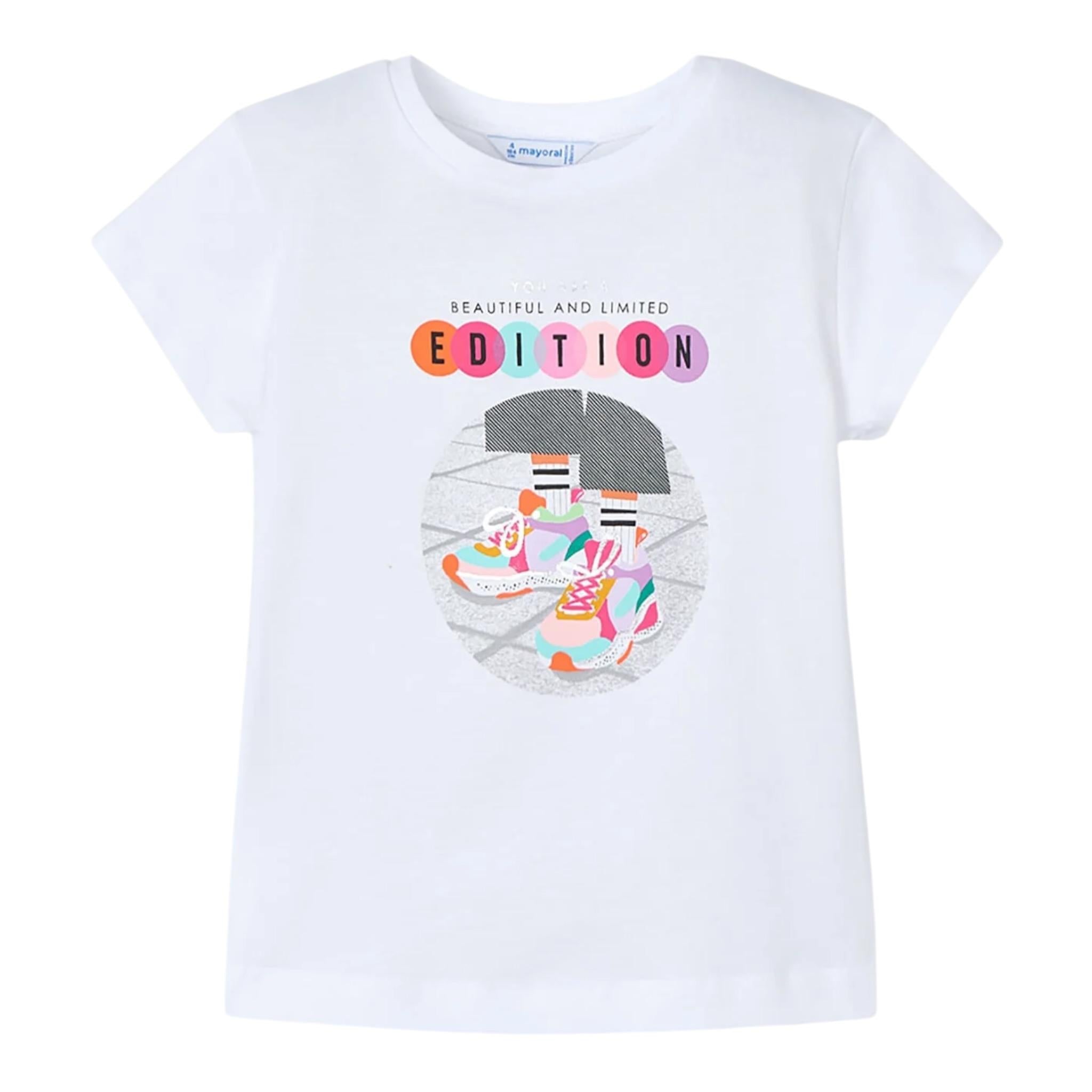 Mayoral T-Shirt Girocollo Tinta Unita con Stampa per Bambina 3014X BIANCO MAYORAL 