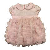 Baby A. Einfarbiges Kleid mit halblangen Ärmeln und rosa Blumenapplikationen für Neugeborene
