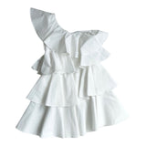 Twinset One-Shoulder-Kleid einfarbig mit weißen Rüschen für Mädchen