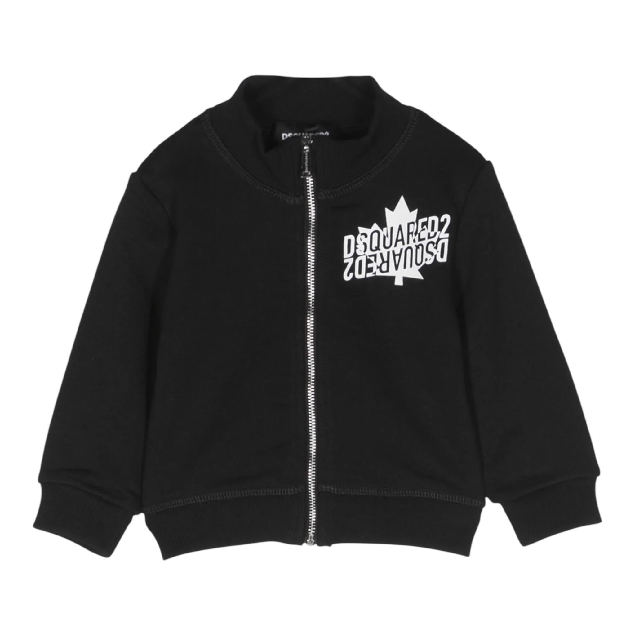 DSQUARED2 felpa con zip tinta unita stampa logo Nero per Bambino DQ1797J NERO DSQUARED2 