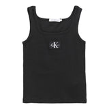 Calvin Klein – Einfarbiges, geripptes Tanktop mit schwarzem Logo für Mädchen
