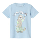 Name.It T-Shirt Rundhals Einfarbig mit hellblauem Aufdruck für Jungen