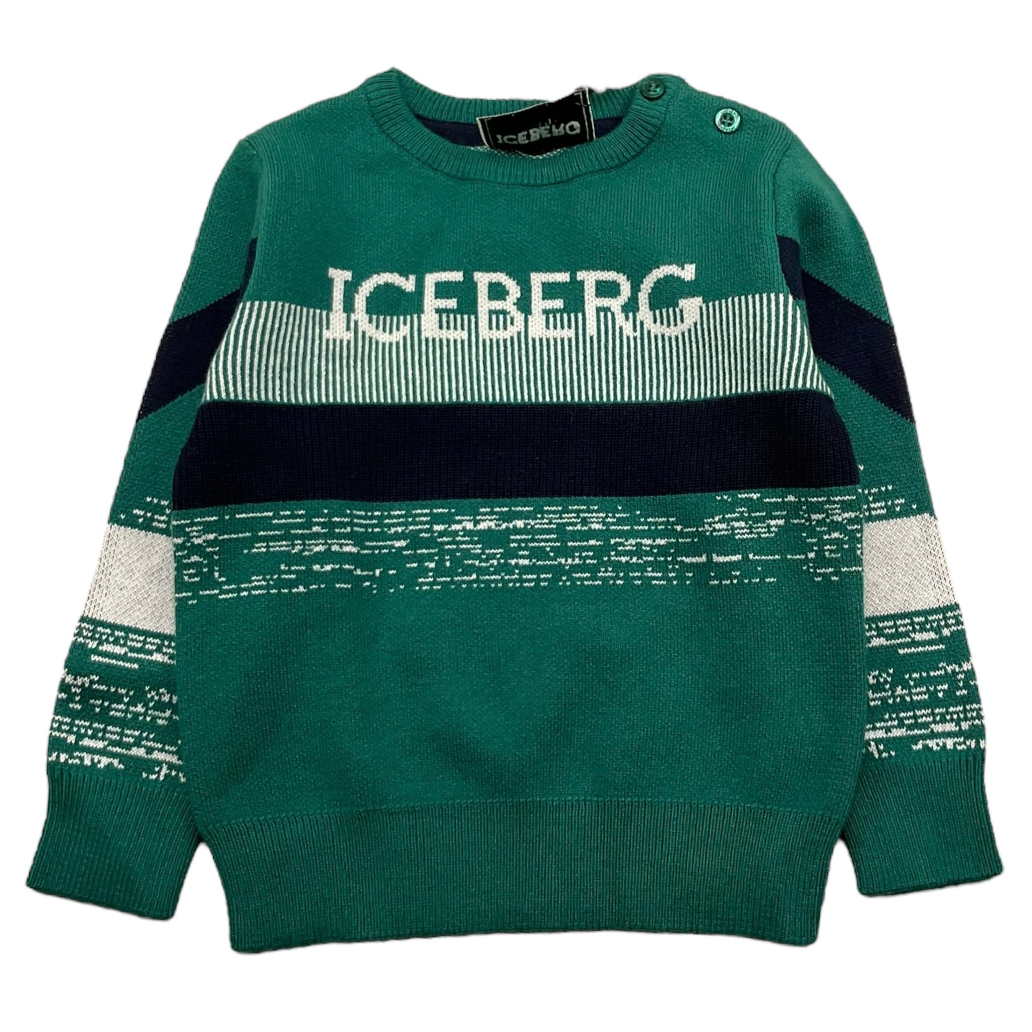 ICEBERG maglia girocollo tinta unita con stampe in contrasto Verde per Neonato MGICE5301BNX VERDE ICEBERG 