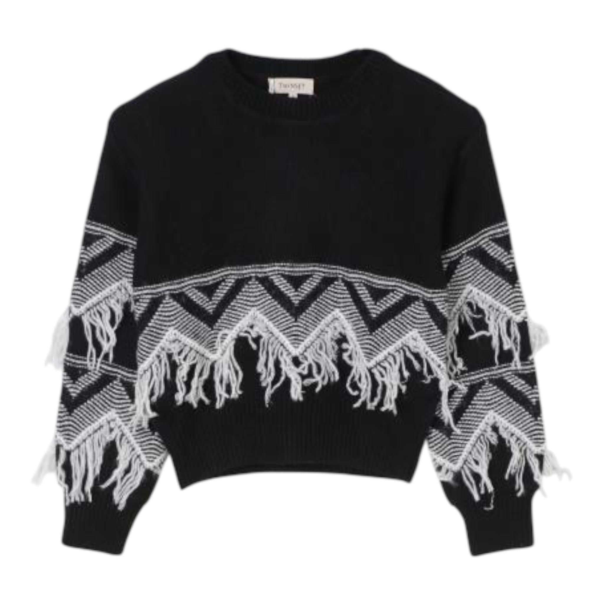 TWINSET maglia girocollo tinta unita con frange Nero per Bambina 242GJ3131X NERO TWINSET 