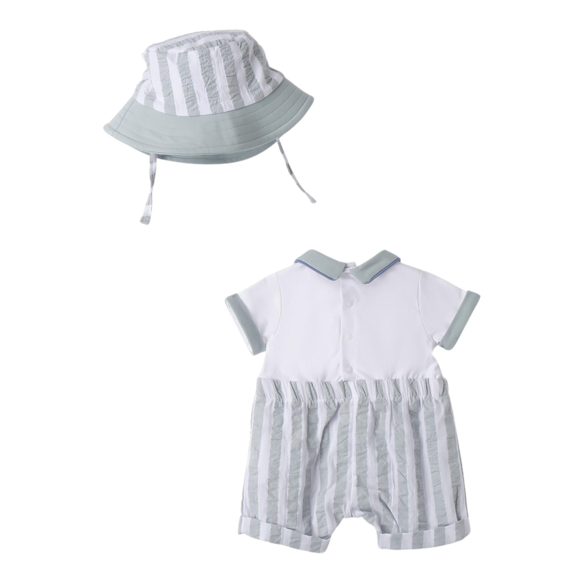 Mini Banda Set Pagliaccetto-Cappello Bicolore Bianco per Neonato 3B685 BIANCO MINI BANDA 