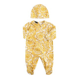 Versace Baby Girl Einfarbig bedrucktes Strampler-Mützen-Set Weiß