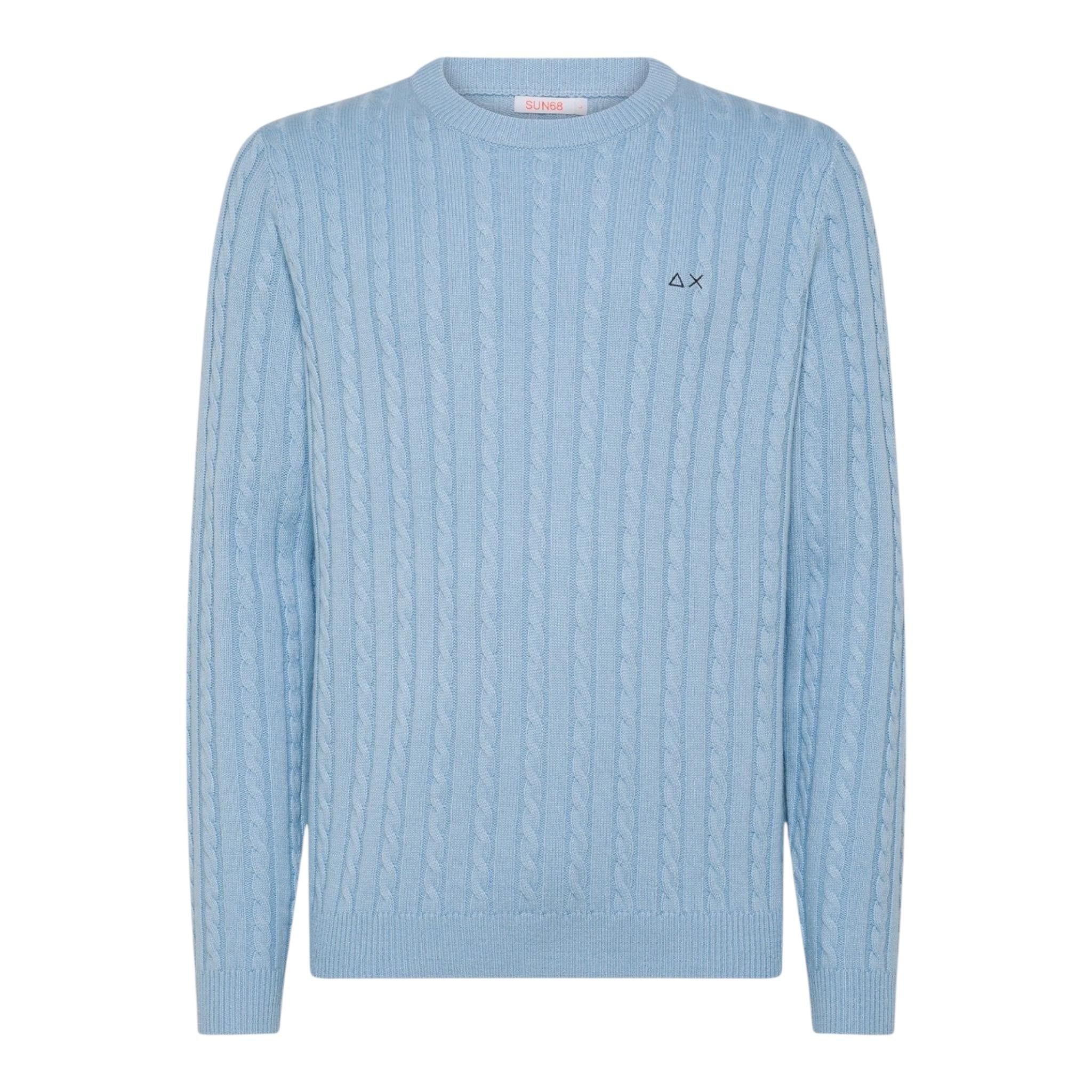 SUN68 maglia girocollo tinta unita con ricamo logo Azzurro per Bambino K44355 AZZURRO SUN68 