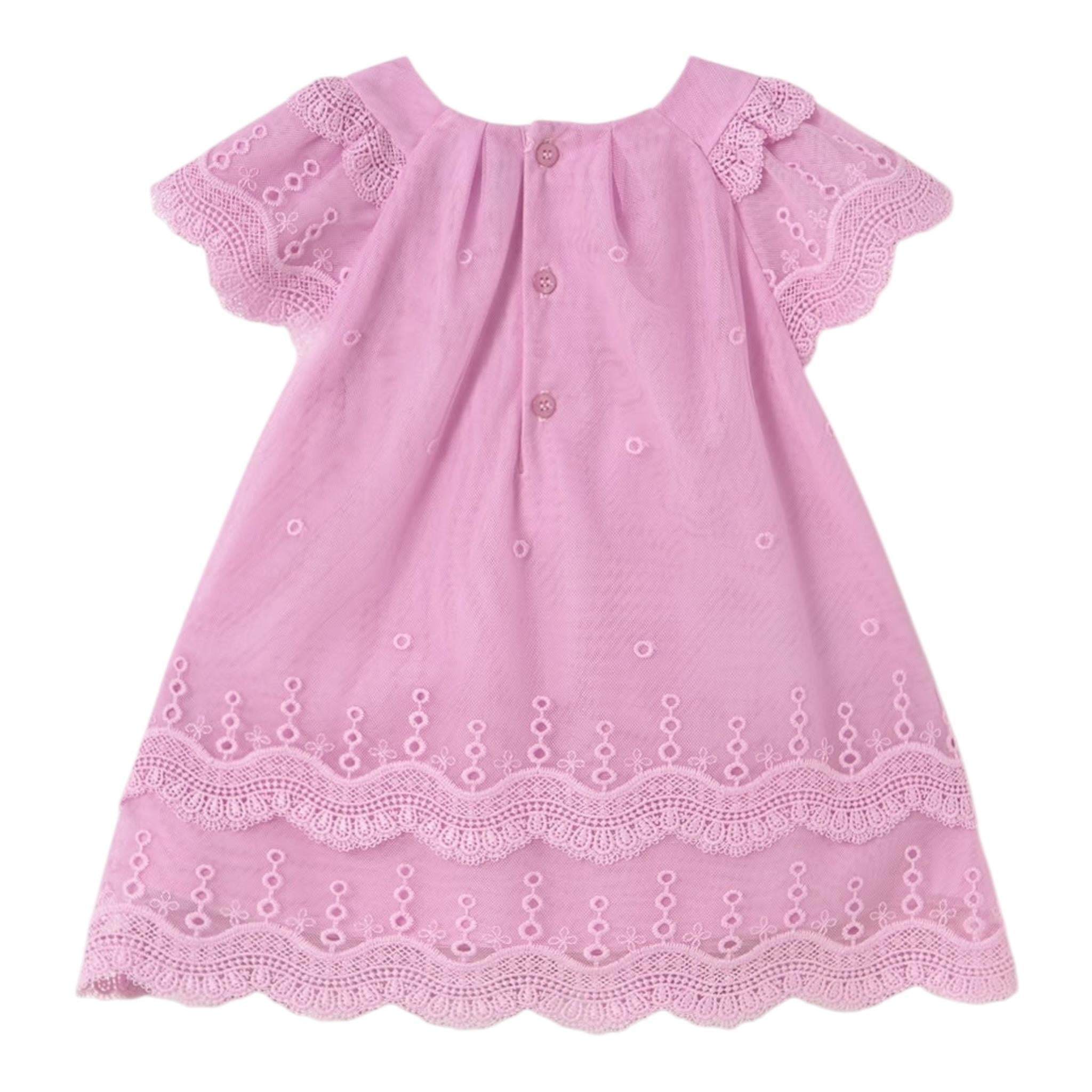 Mayoral Abito Mezza Manica Tinta Unita con Tulle E Pizzo Sangallo per Neonata 1910 ROSA MAYORAL 