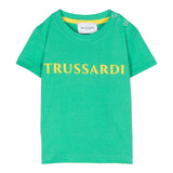 Trussardi – Einfarbiges T-Shirt mit Rundhalsausschnitt und grünem Logo-Print für Neugeborene