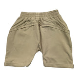 Bamboom+Babies Einfarbige Bermuda-Shorts mit falschen Knöpfen und elastischer Taille, Sandfarben, für Neugeborene