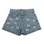 Please Short In Denim Tinta Unita con Fiocchi per Bambina RB28010G71 AZZURRO PLEASE 