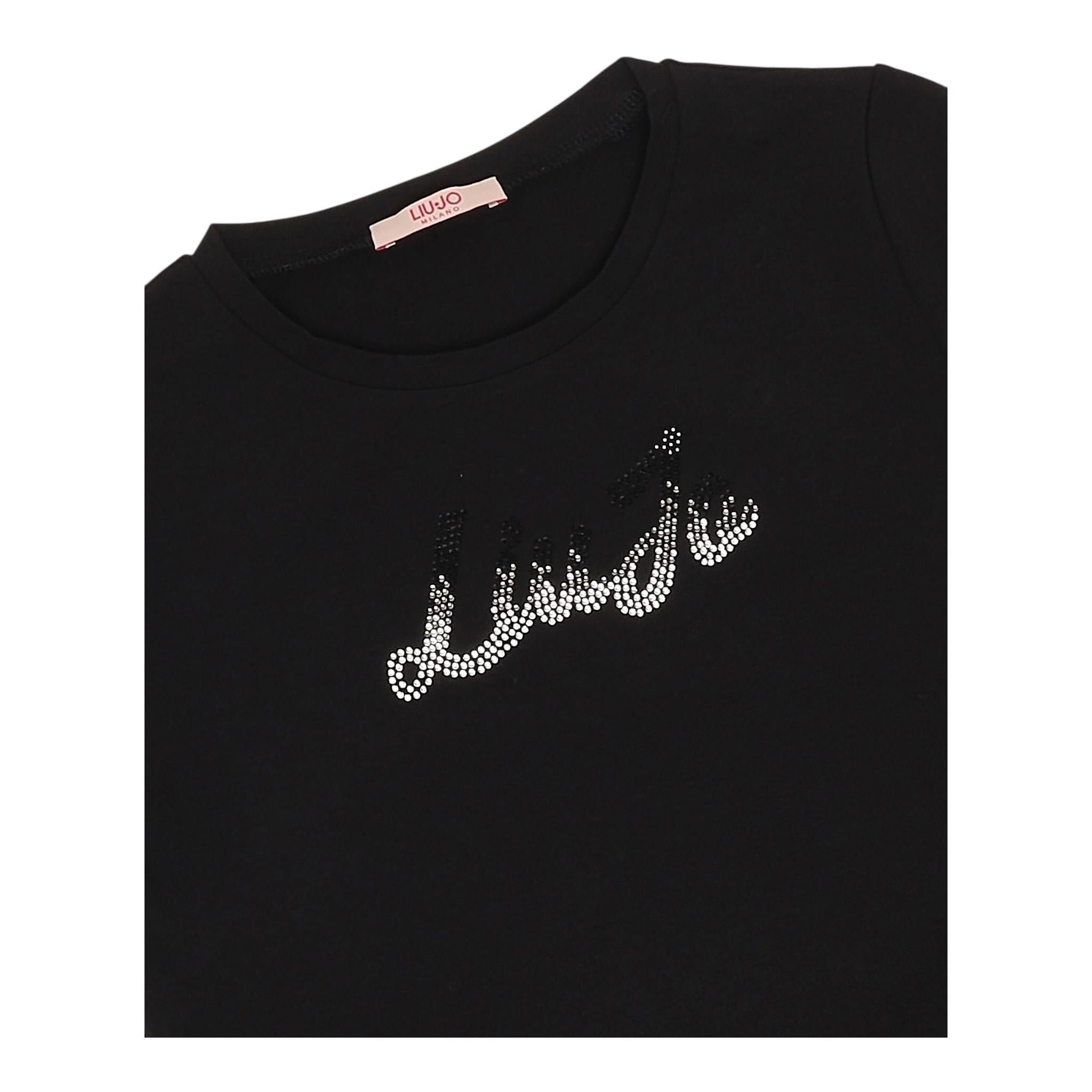 LIU JO t-shirt girocollo tinta unita cn stampa brillantinata Nero per Bambina GF4029 NERO LIU JO 