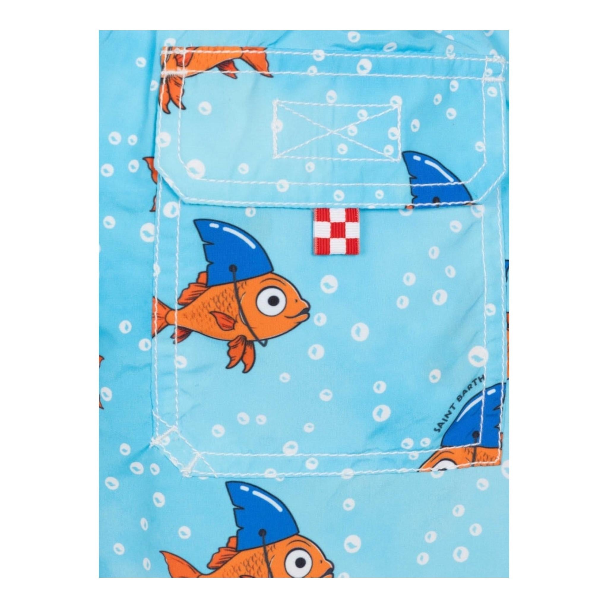 Saint Barth Costume Modello Boxer Tinta Unita con Fantasia Pesci per Bambino JEA00011 AZZURRO SAINT BARTH 