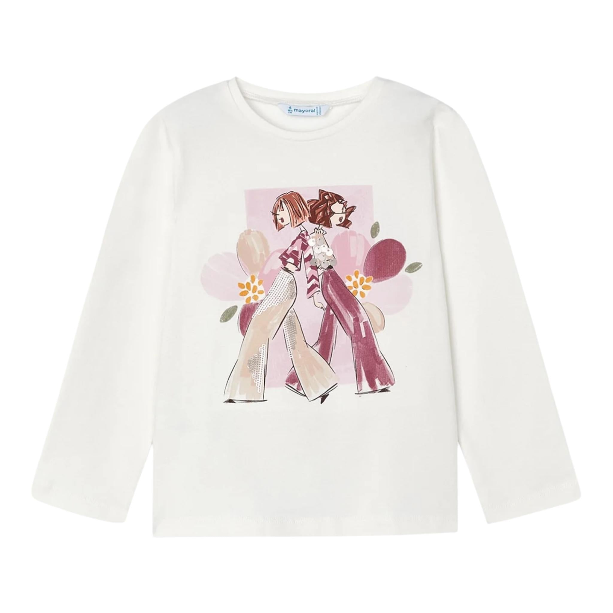 MAYORAL shirt girocollo tinta unita con stampa in contrasto Bianco per Bambina 4067 BIANCO MAYORAL 