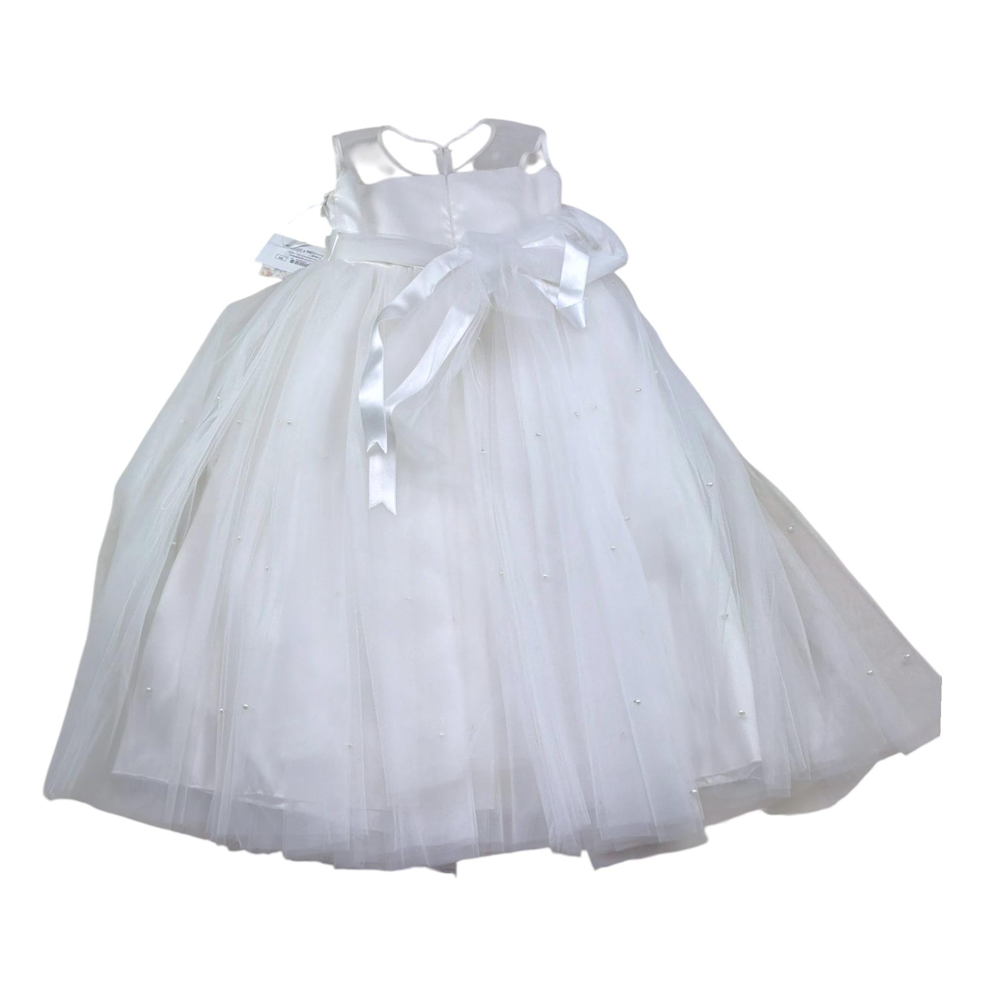 Isabel Couture Abito Tinta Unita con Tulle per Bambina IS43063 BIANCO ISABEL COUTURE 