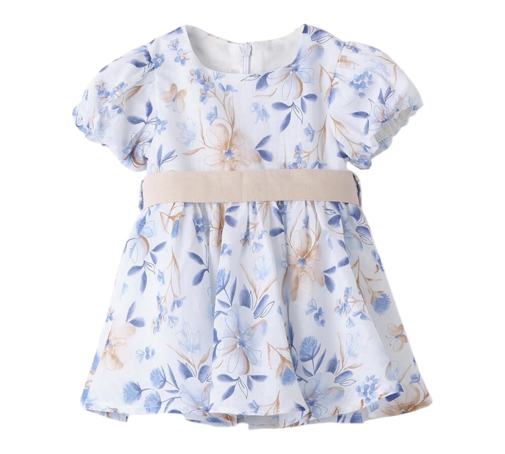 Minibanda Abito Mezza Manica Tinta Unita Stampa Floreale per Neonata 3B721 BIANCO MINIBANDA 