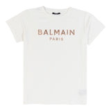 Balmain T-Shirt Rundhalsausschnitt Einfarbig Mit Kontrast-Print Creme Für Mädchen