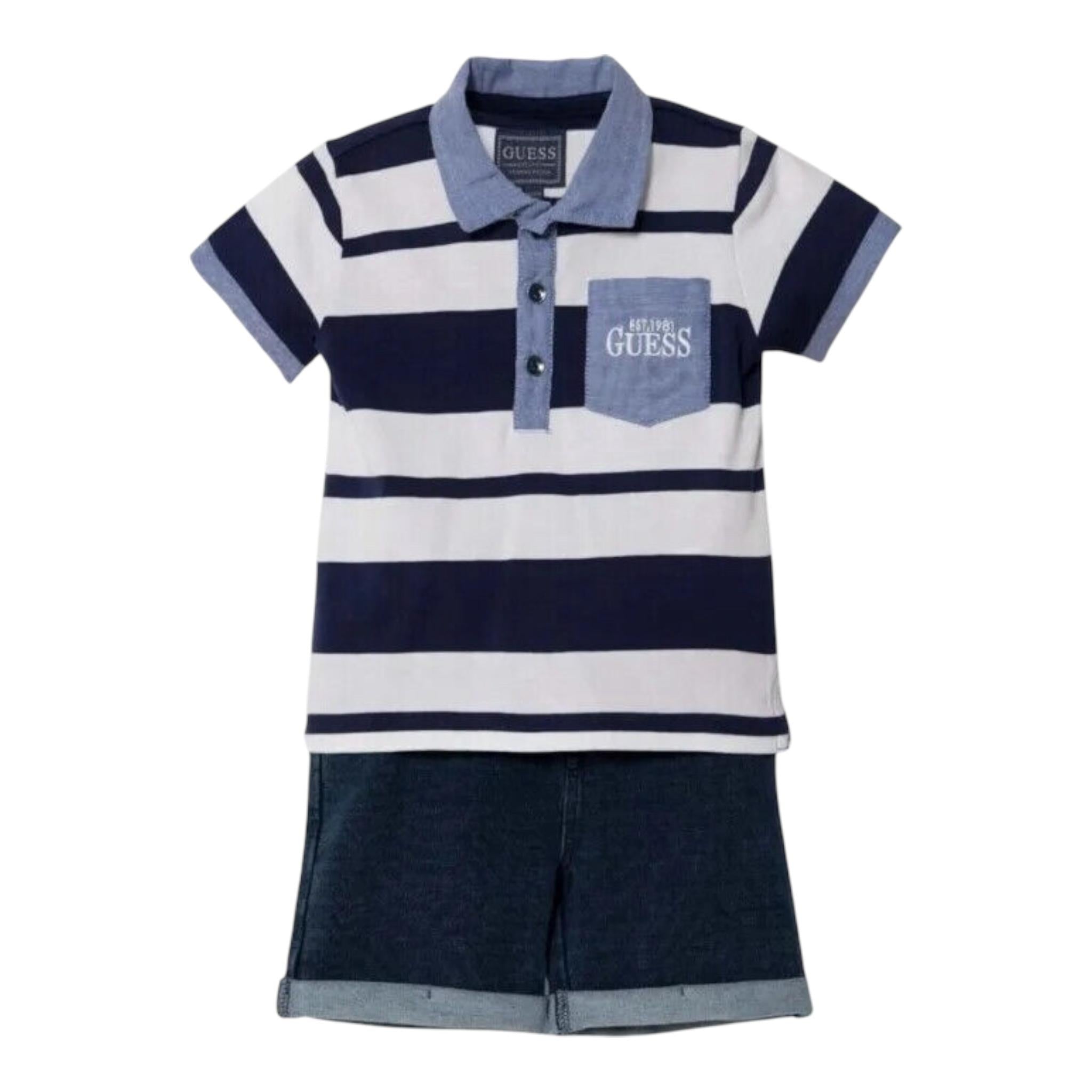Guess Complet 2 Pezzi Polo-Bermuda Bicolore per Neonato N3RI24K9NA3 BIANCO/BLU GUESS 