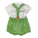 Yoedu Zweifarbiges Shirt-Latzhosen-Set Weiß/Grün für Baby