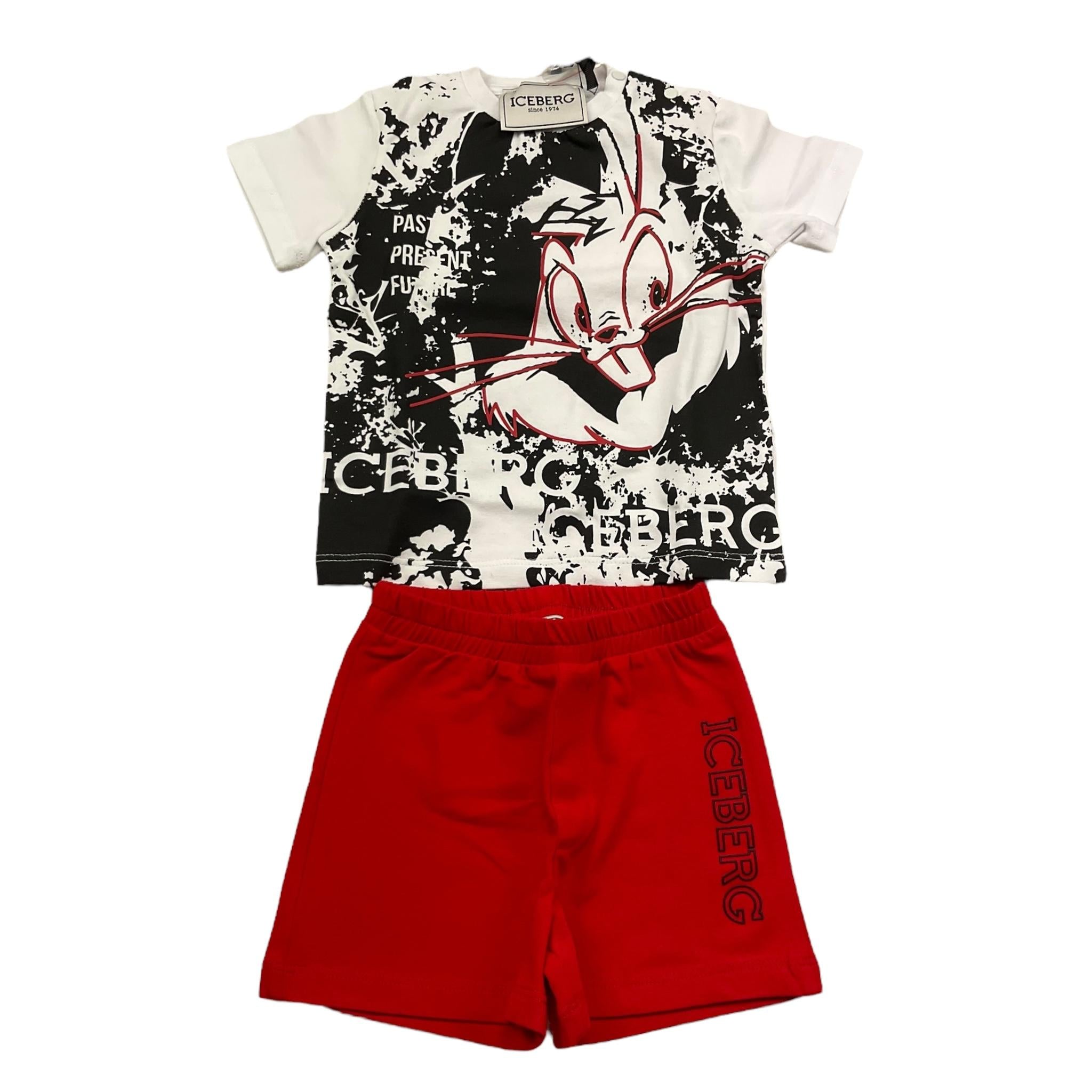 Iceberg Completo 2 Pezzi T-Shirt-Bermuda Bicolore per Neonato CCICE5103N BIANCO/ROSSO ICEBERG 