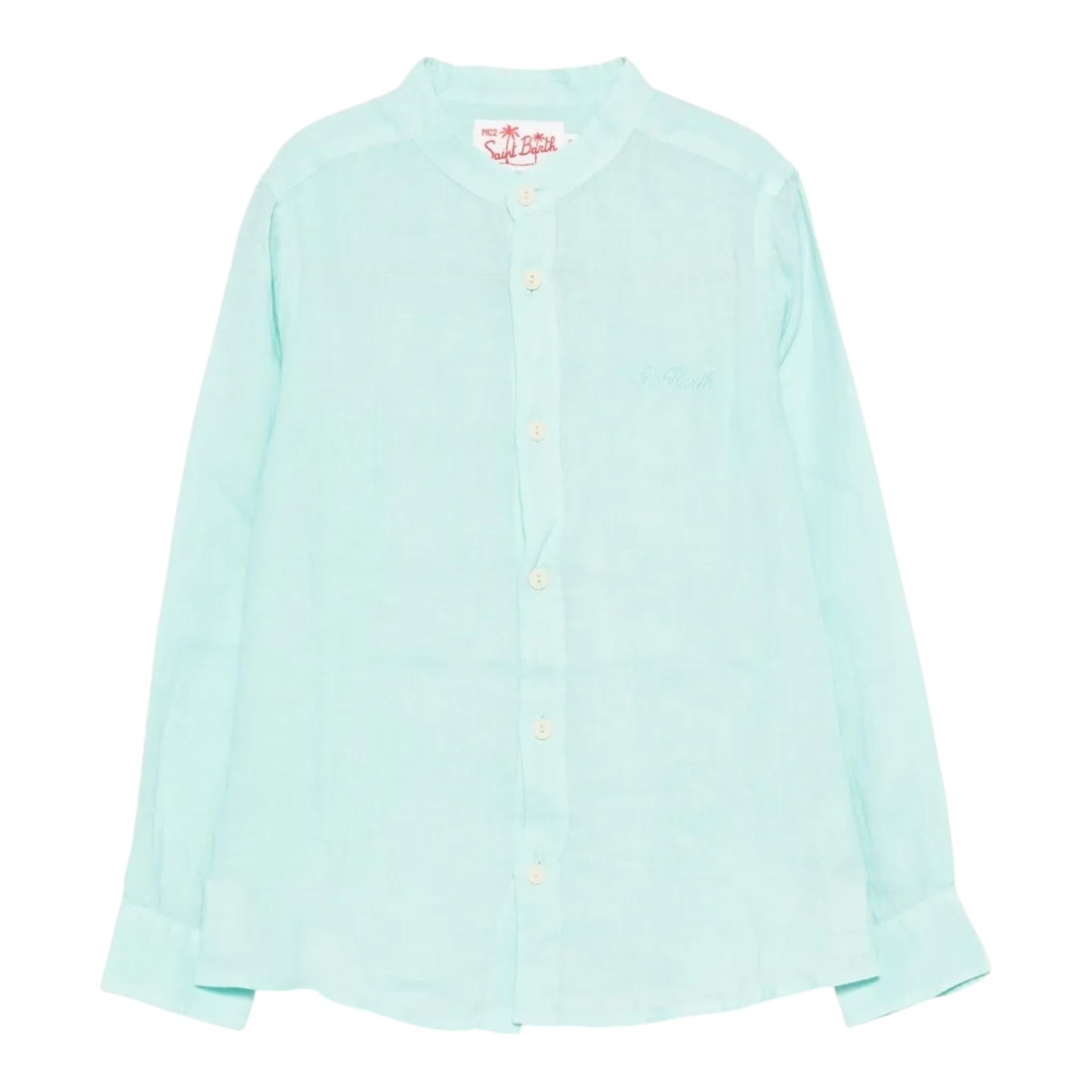 Saint Barth Camicia Tinta Unita con Collo Coreano per Bambino PAT0001 AZZURRO SAINT BARTH 