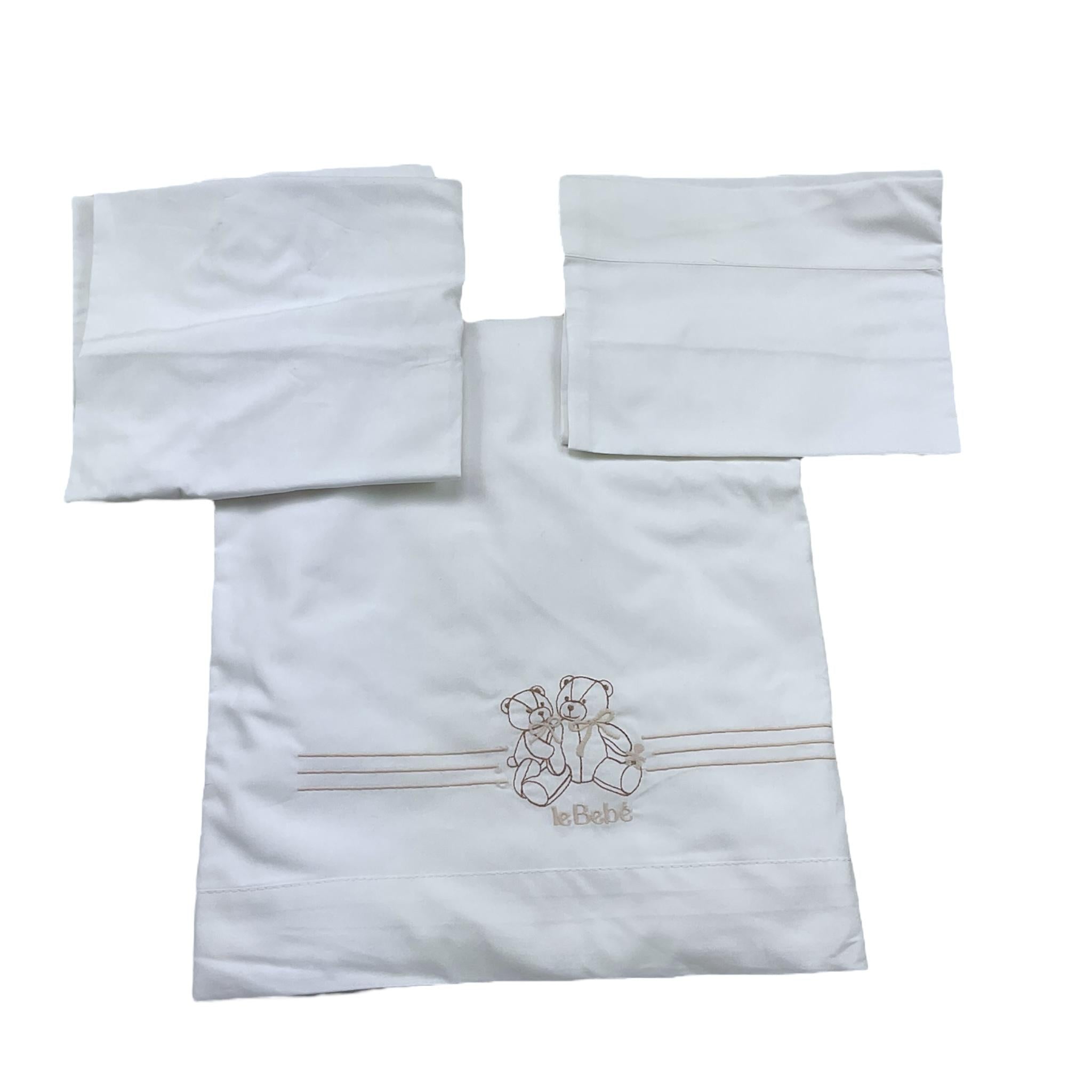 Le Bebe' Lenzuola Set 3 Pezzi Tinta Unita con Stampa per Neonato LBB4830 BIANCO LE BEBE' 