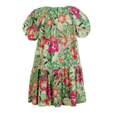 Kenzo Grünes, einfarbiges Kleid mit Blumenmuster für Mädchen