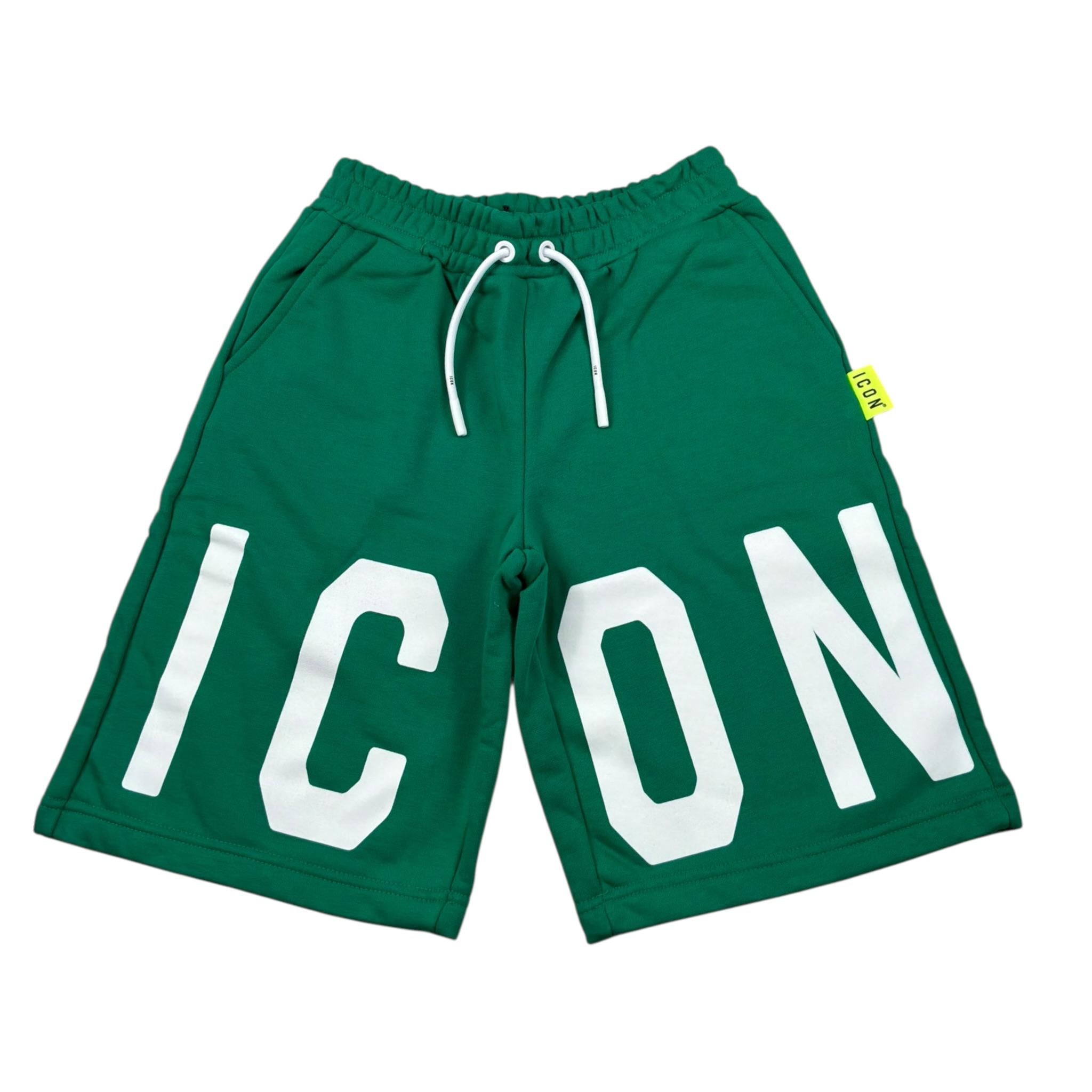 Icon Bermuda In Felpa Tinta Unita con Logo per Bambino IBSH00491 VERDE ICON 