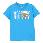 Moschino T-Shirt Girocollo Tinta Unita con Stampa Orso per Neonato MUM04D AZZURRO MOSCHINO 