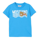 Moschino T-Shirt Girocollo Tinta Unita con Stampa Orso per Neonato MUM04D AZZURRO MOSCHINO 