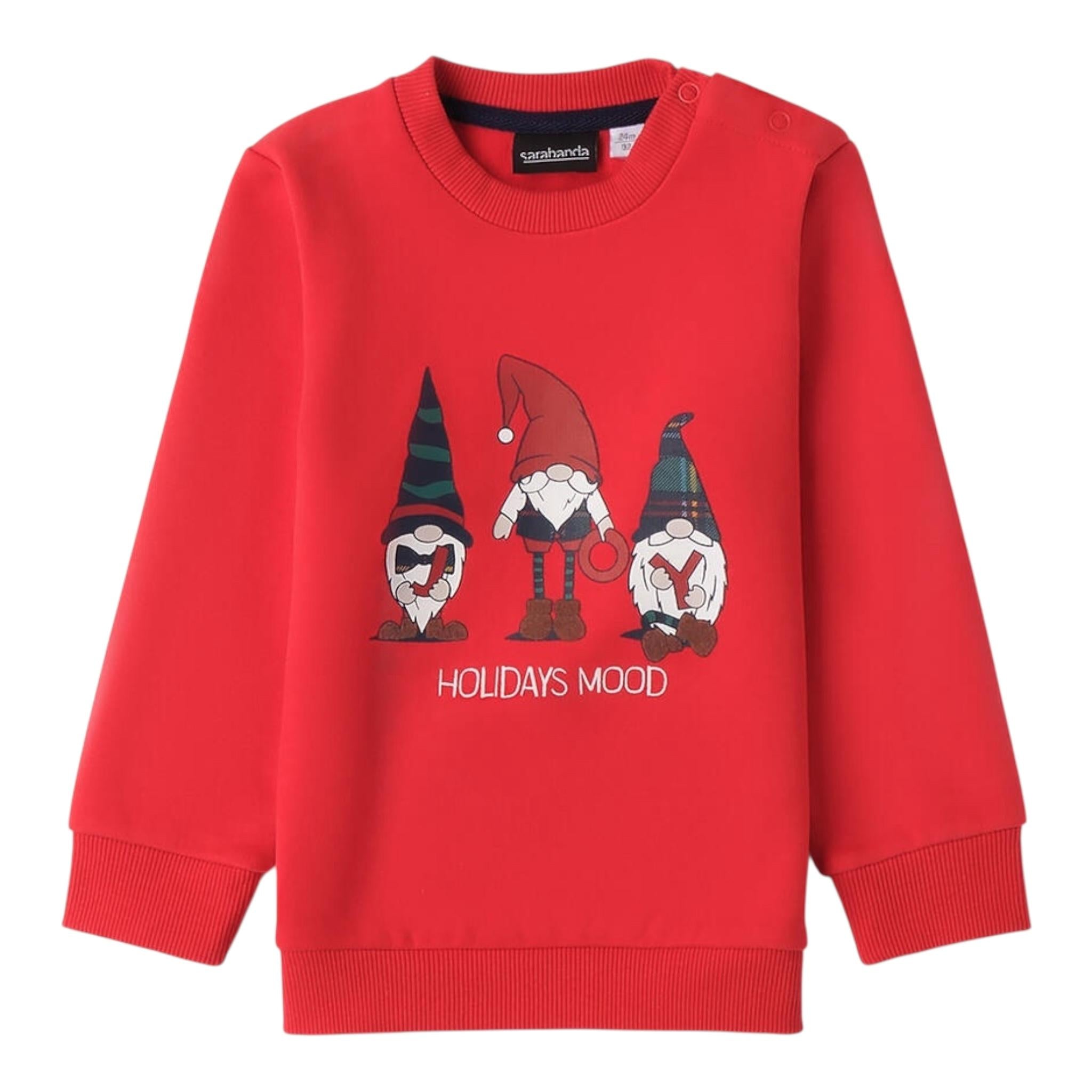 SARABANDA felpa girocollo tinta unita con stampa gnomi Rosso per Bambino 0A151J ROSSO SARABANDA 