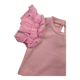 M+E‘ Einfarbiges T-Shirt mit Rundhalsausschnitt und rosa Rüschenärmeln für Baby-Mädchen